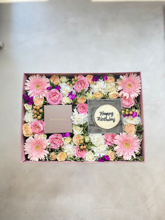 Pink box with a cake & gift